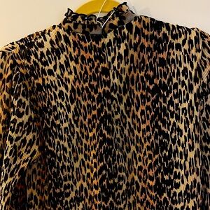 Ganni Ruffled-neck leopard-print plissé georgette top..